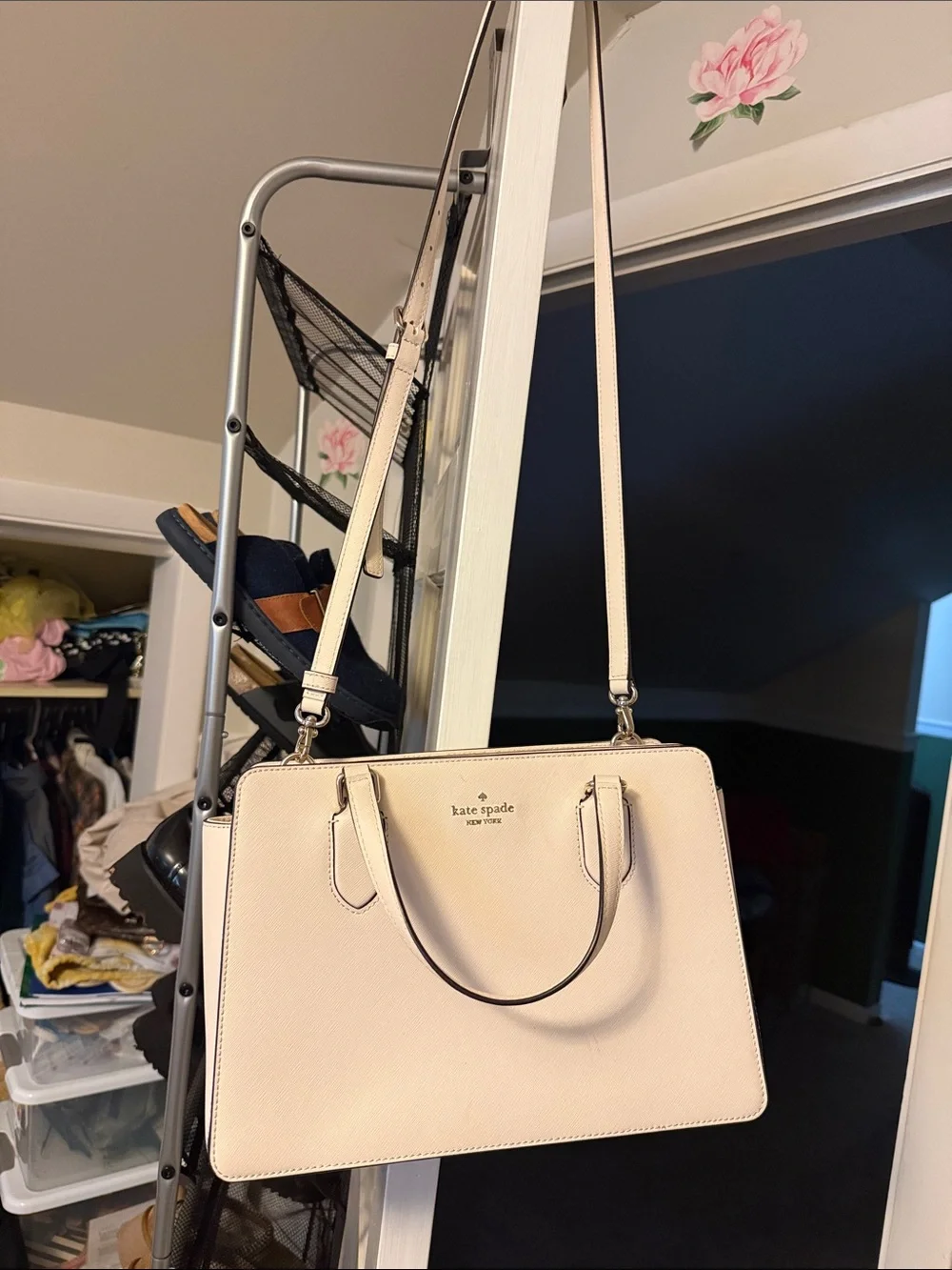 kate spade Cream Saffiano Leather Satchel with Removable Shoulder Strap